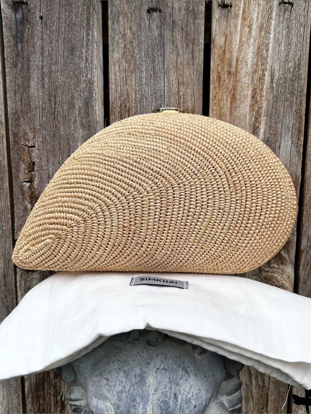 NWT Jonathan Simkhai Bridget Raffia Oyster Shell Clutch Natural Beige - Picture 2 of 16